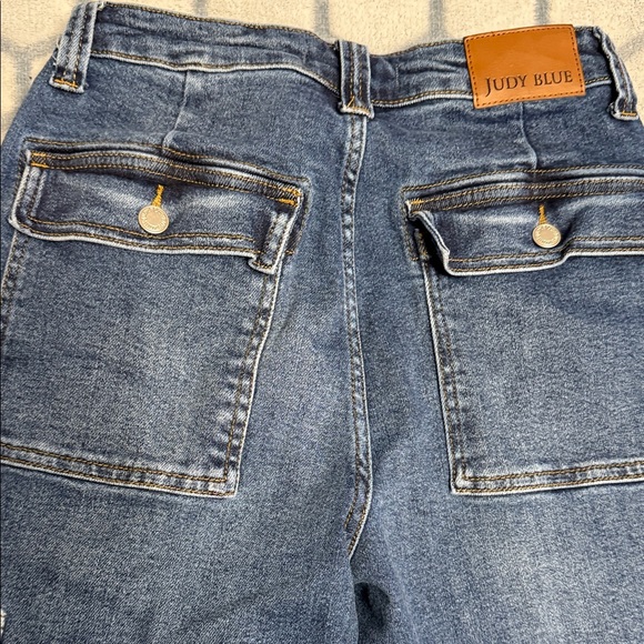 Judy Blue Medium‎ Blue Wide Leg, High Rise, Cargo, Button Flap Back Pockets 7/28 - Picture 9 of 10